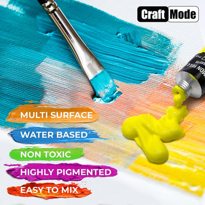 Craft Mode Acrylic Paint Set 12 12Ml Perfect for Canvas, Wood, Ceramic, Rock, Fabric & Crafts. Non-Toxic, Quick Dry & Vibrant Colours. Rich Pigments, Lasting Qualit