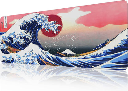 EFISH Black and White Japanese Cherry Tree Blosson Mouse Pad (31.5 × 11.8 × 0.12 Inch) Extended Large Mouse Mat Desk Pad, Stitched Edges Mousepad,Non-Slip Rubber Base,Gaming Mouse Pad