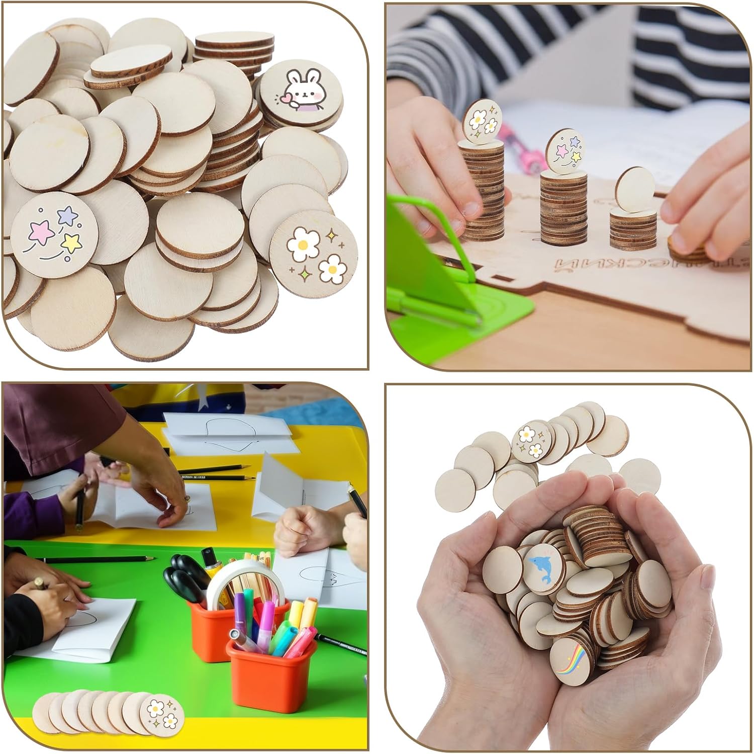 100 Pieces 1 Inch Unfinished Wood Circle round Disc, Natural Wood Slices Blank Wooden Cutout Ornaments for DIY Arts & Crafts Projects School Projects Decorations, 0.11 Inch Thick