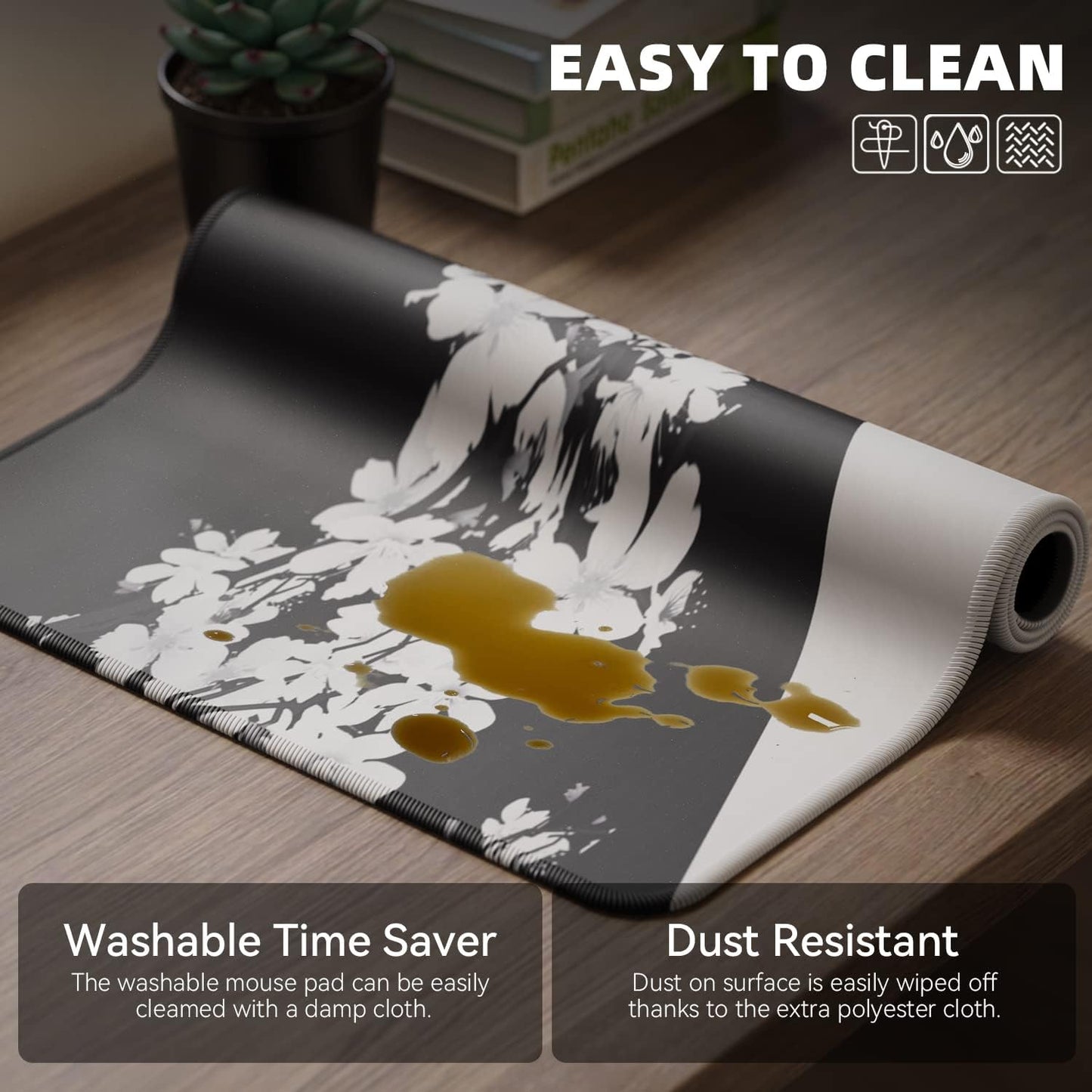 EFISH Black and White Japanese Cherry Tree Blosson Mouse Pad (31.5 × 11.8 × 0.12 Inch) Extended Large Mouse Mat Desk Pad, Stitched Edges Mousepad,Non-Slip Rubber Base,Gaming Mouse Pad