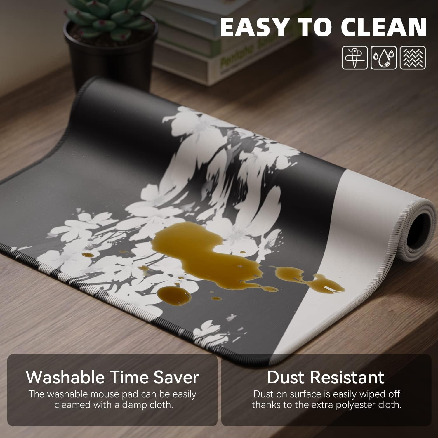EFISH Black and White Japanese Cherry Tree Blosson Mouse Pad (31.5 × 11.8 × 0.12 Inch) Extended Large Mouse Mat Desk Pad, Stitched Edges Mousepad,Non-Slip Rubber Base,Gaming Mouse Pad