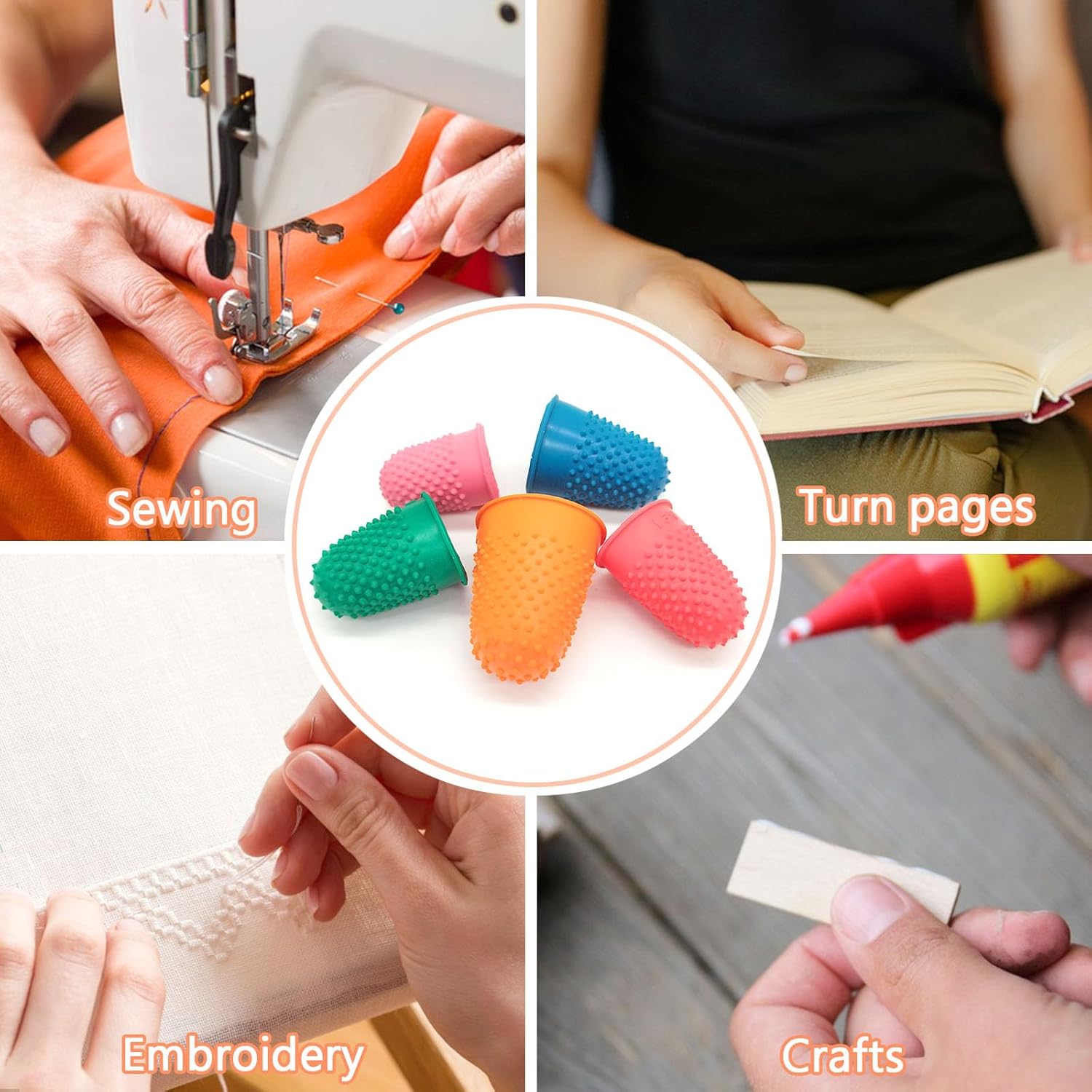 Rubber Finger Thimbles – 5-Pack, Multi-Size & Colour Grip Protectors
