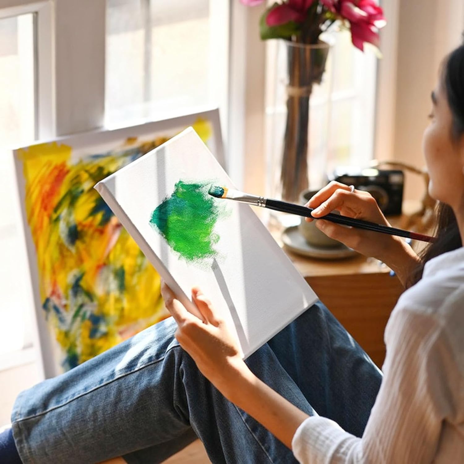 XTDMJ 20X30Cm Canvas for Painting, 4 Pack Stretched Canvases for Adults, Acrylics & Oils Painting