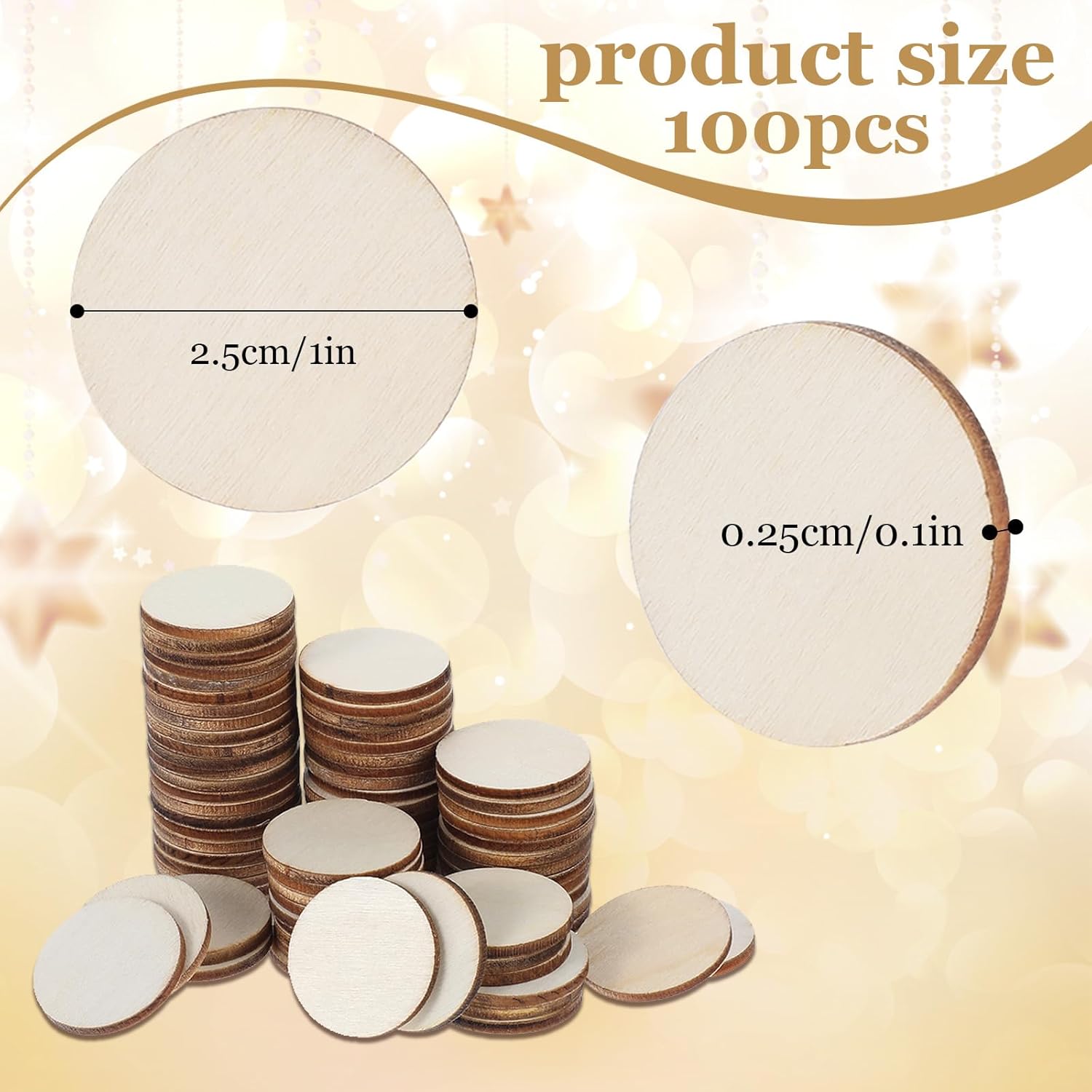 100 Pieces 1 Inch Unfinished Wood Circle round Disc, Natural Wood Slices Blank Wooden Cutout Ornaments for DIY Arts & Crafts Projects School Projects Decorations, 0.11 Inch Thick