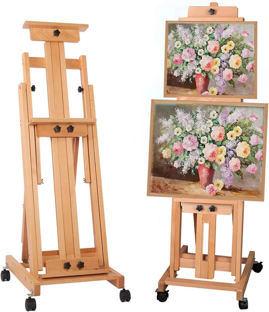 Tonchean H-Frame Easel Adjustable Easel Stand for Painting Collapsible Art Easel Stand Display Hold 1 or 2 Canvas up to 190 Cm with Wheels for Adult Studio Home Outdoor Painting