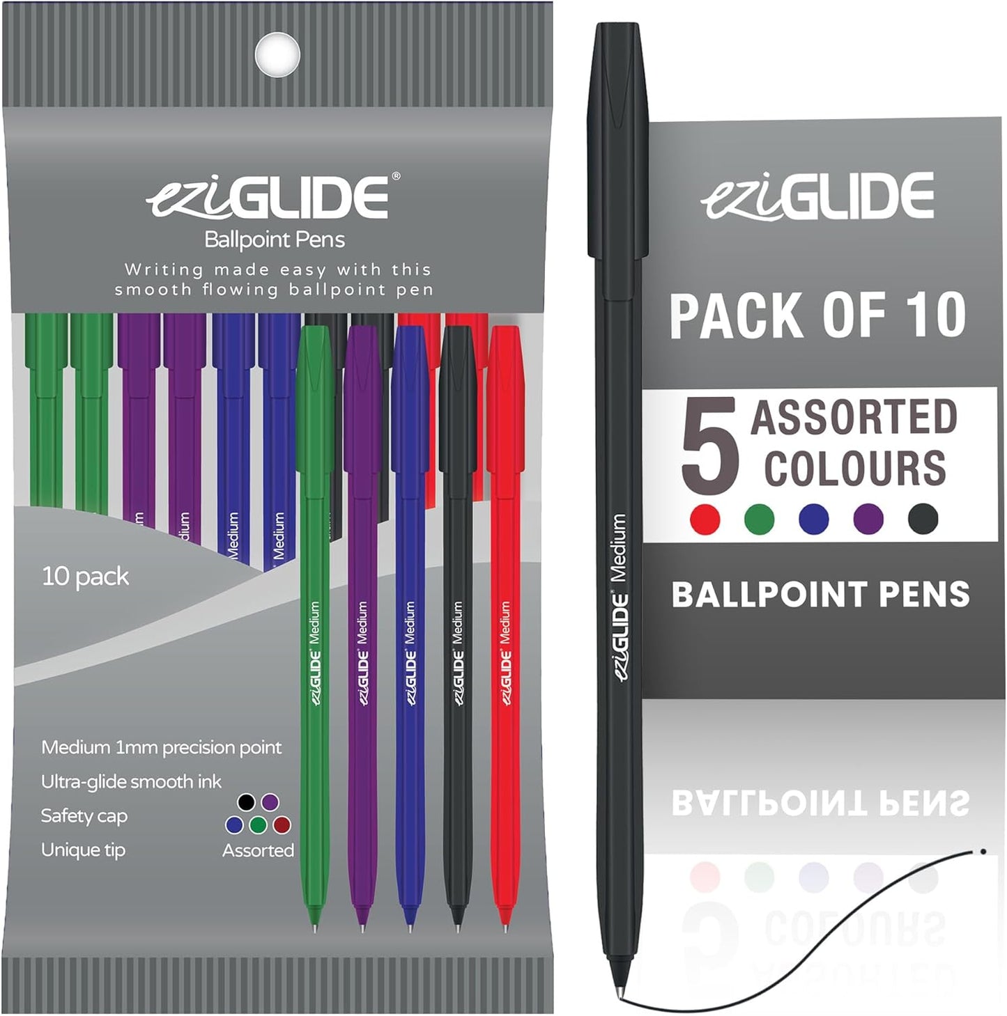 Ballpoint Pens – Assorted Colours, 1.0mm Tip (Pack of 10 / 50 / 100)