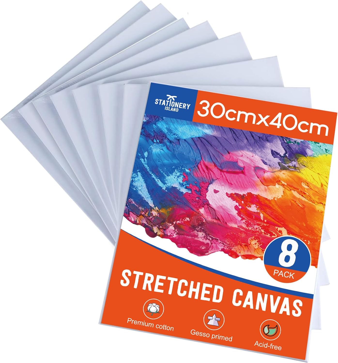 Stretched Canvas for Painting – 100% Cotton, Triple-Primed (Multiple Sizes & Packs)