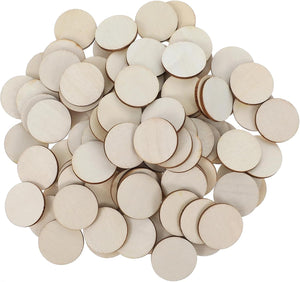 100 Pieces 1 Inch Unfinished Wood Circle round Disc, Natural Wood Slices Blank Wooden Cutout Ornaments for DIY Arts & Crafts Projects School Projects Decorations, 0.11 Inch Thick