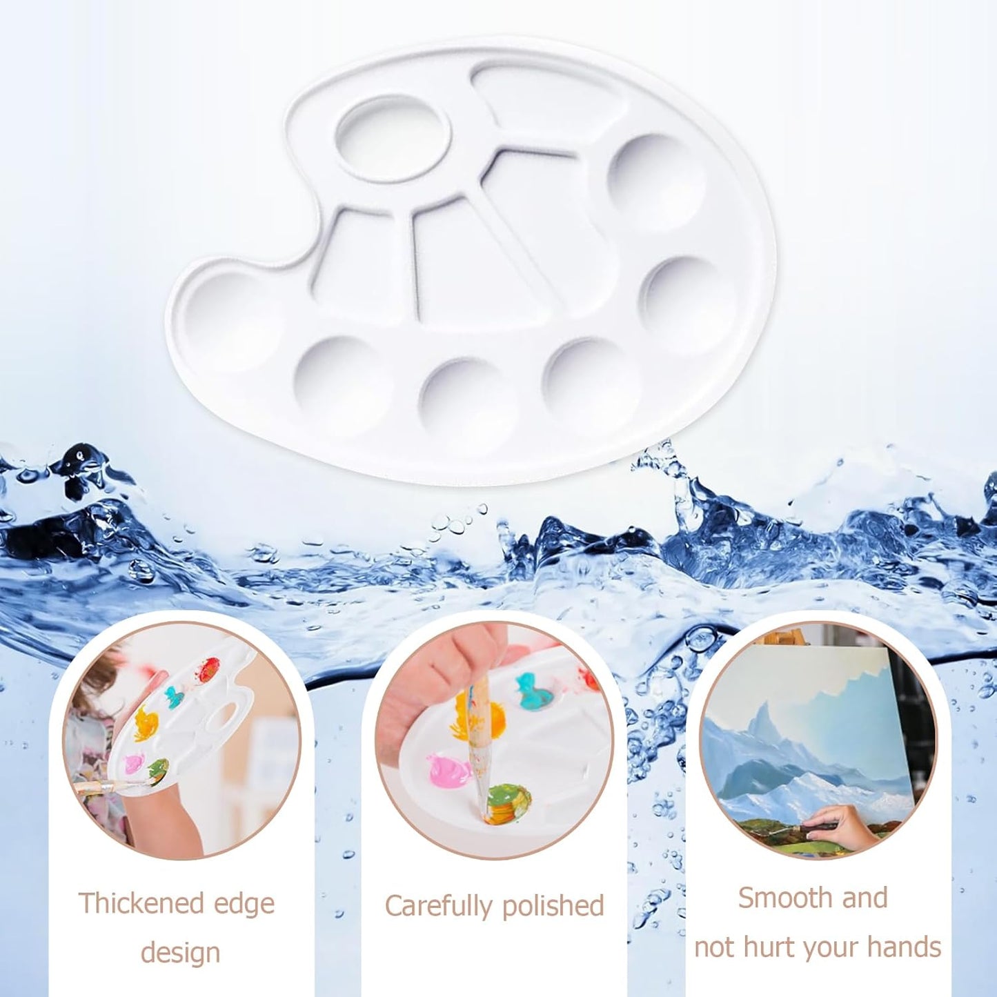 Oval Plastic Paint Palette – 10-Well Mixing Tray with Thumb Hole (22.5 x 17 cm)