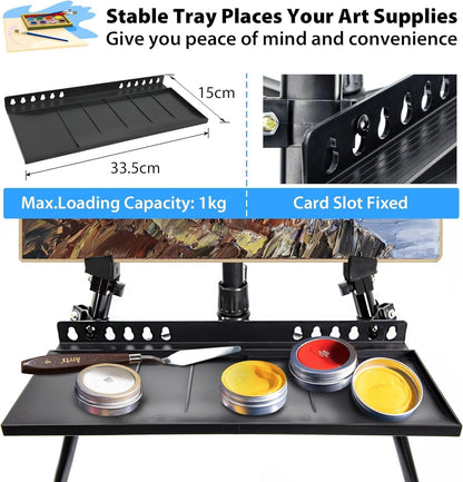 Art Easel Stand for Painting, Adjustable 51-155 Cm, Folding Tripod Display Easel, Artist Stand Easel with Bag/Keg, Tabletop and Floor Painting Display Drawing Art Sketch (Black)