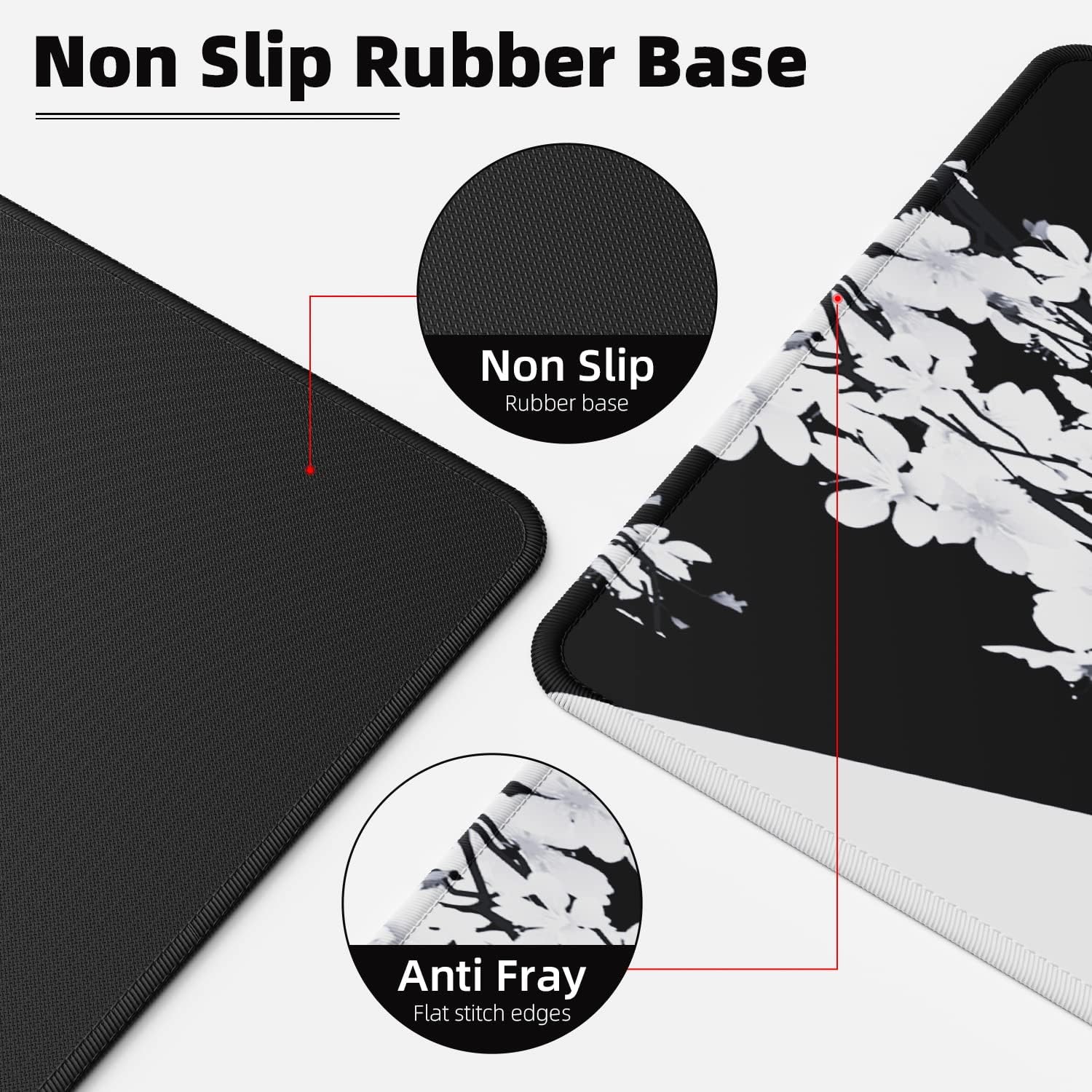 EFISH Black and White Japanese Cherry Tree Blosson Mouse Pad (31.5 × 11.8 × 0.12 Inch) Extended Large Mouse Mat Desk Pad, Stitched Edges Mousepad,Non-Slip Rubber Base,Gaming Mouse Pad