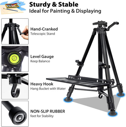 Art Easel Stand for Painting, Adjustable 51-155 Cm, Folding Tripod Display Easel, Artist Stand Easel with Bag/Keg, Tabletop and Floor Painting Display Drawing Art Sketch (Black)