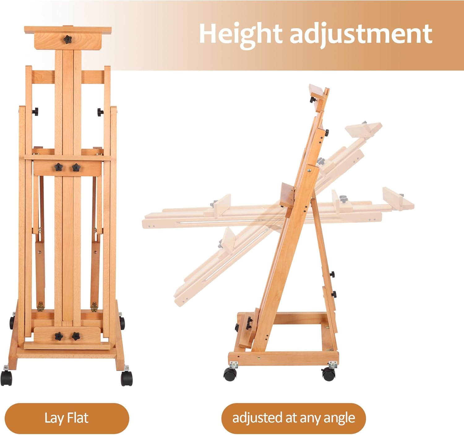 Tonchean H-Frame Easel Adjustable Easel Stand for Painting Collapsible Art Easel Stand Display Hold 1 or 2 Canvas up to 190 Cm with Wheels for Adult Studio Home Outdoor Painting