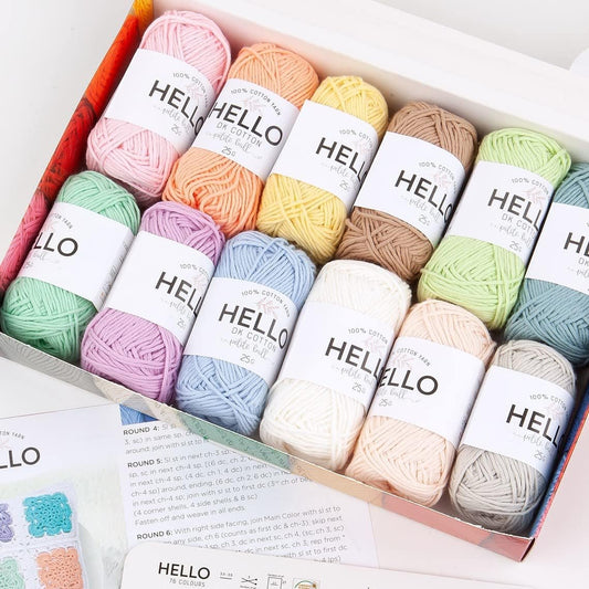 100% Cotton Yarn – 12 x 25g Balls (Baby Sport Weight, 62.5m Each)