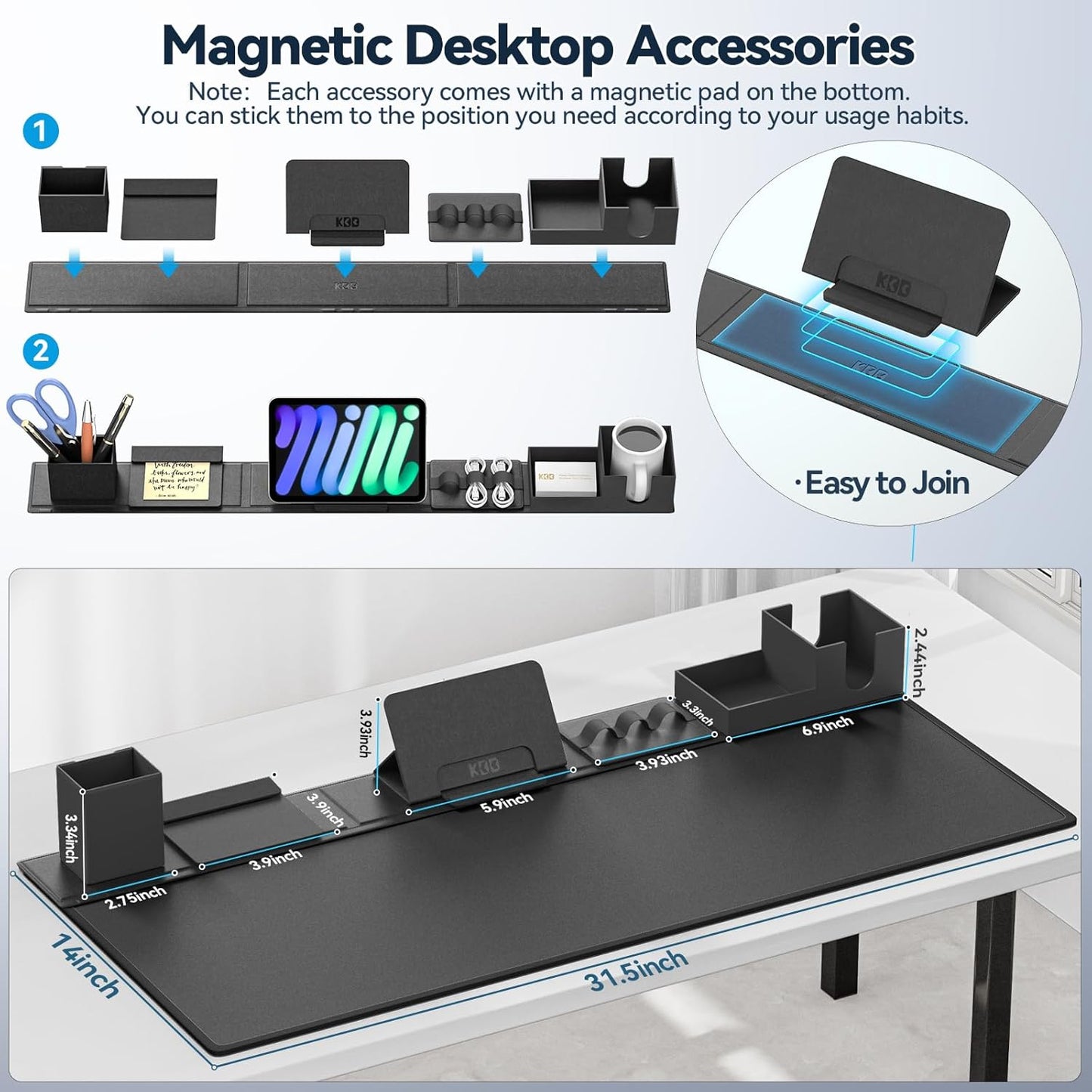 Magnetic Desk Mat Set – 6-Piece PU Leather Organizer