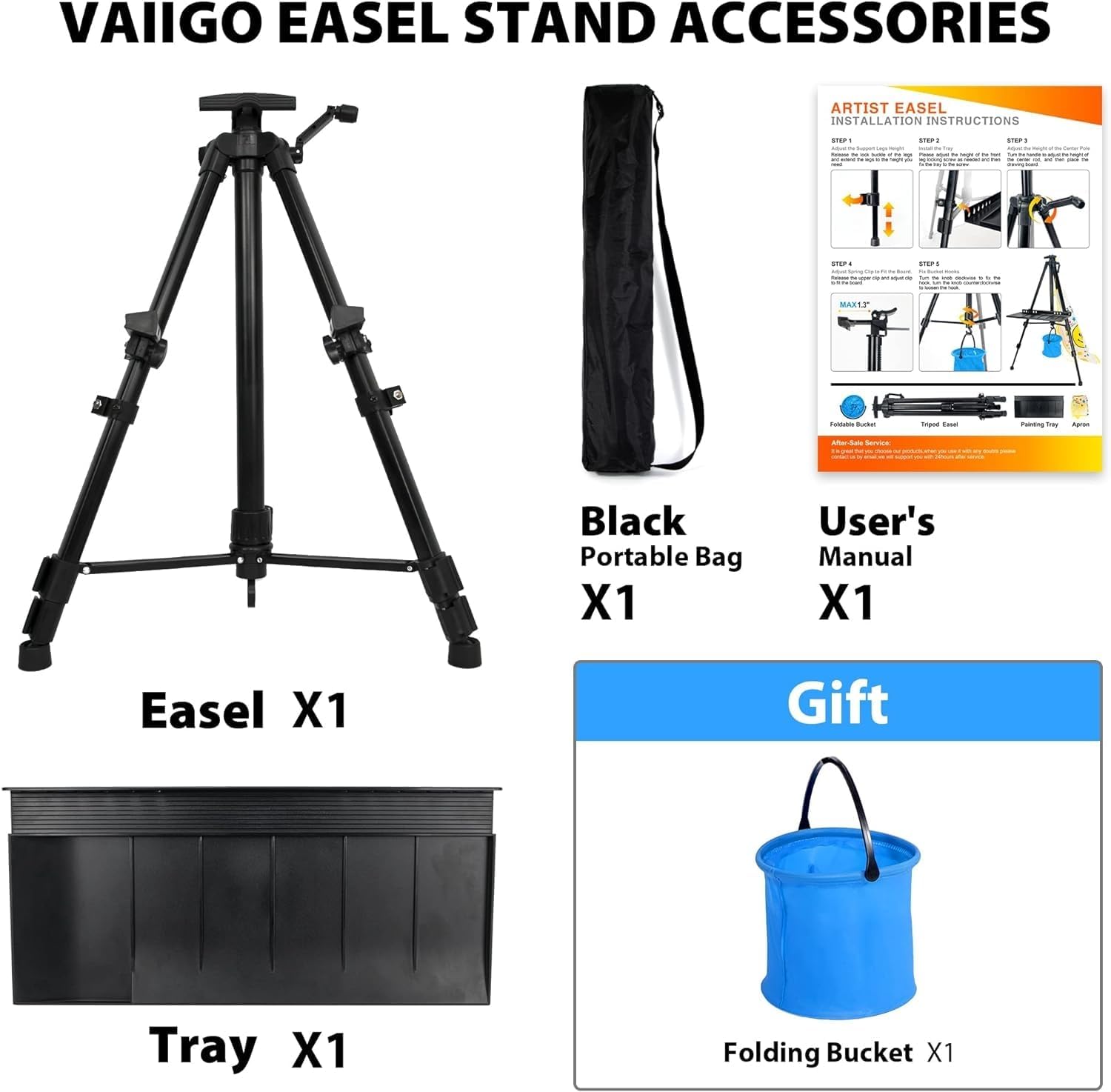 Art Easel Stand for Painting, Adjustable 51-155 Cm, Folding Tripod Display Easel, Artist Stand Easel with Bag/Keg, Tabletop and Floor Painting Display Drawing Art Sketch (Black)