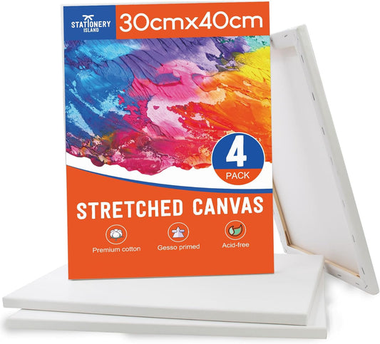 Stretched Canvas for Painting – 100% Cotton, Triple-Primed (Multiple Sizes & Packs)