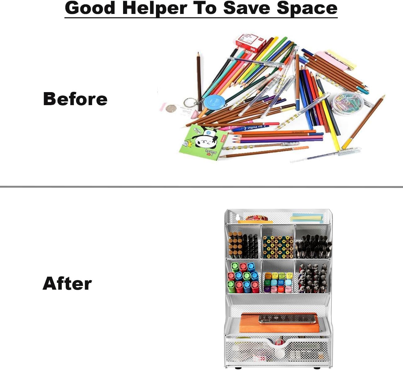Metal Mesh Desk Organizer – 9-Compartment Wall-Mountable Pen & File Holder