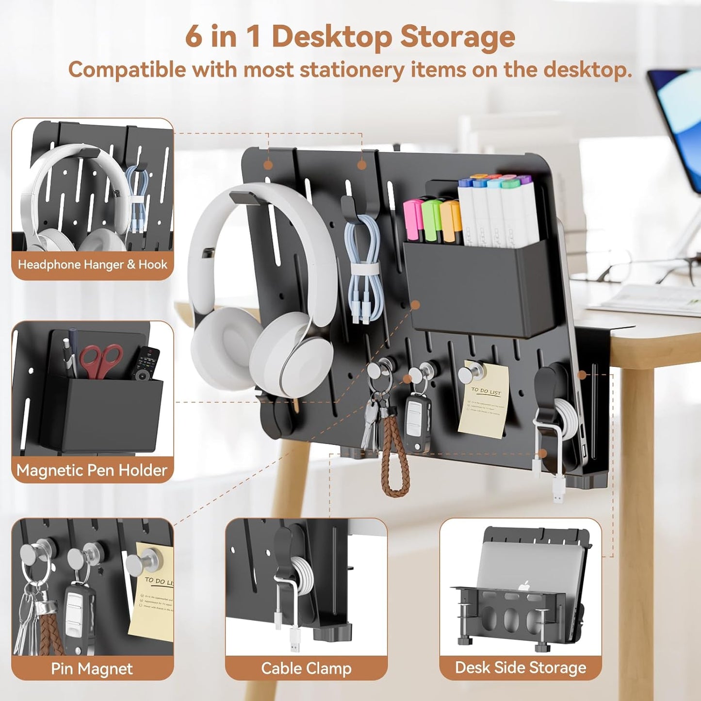 Clamp-On Desk Organizer – 6-in-1 Under Desk Storage Shelf