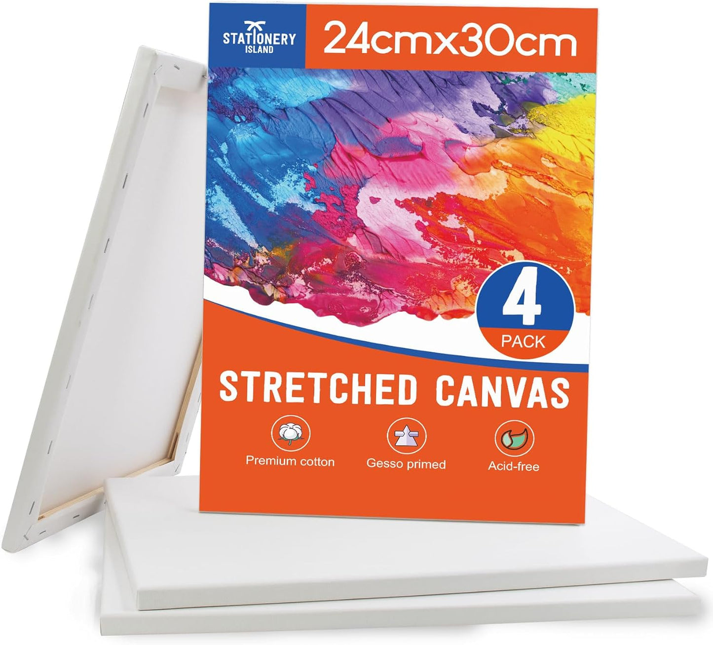 Stretched Canvas for Painting – 100% Cotton, Triple-Primed (Multiple Sizes & Packs)