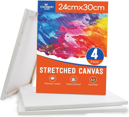 Stretched Canvas for Painting – 100% Cotton, Triple-Primed (Multiple Sizes & Packs)