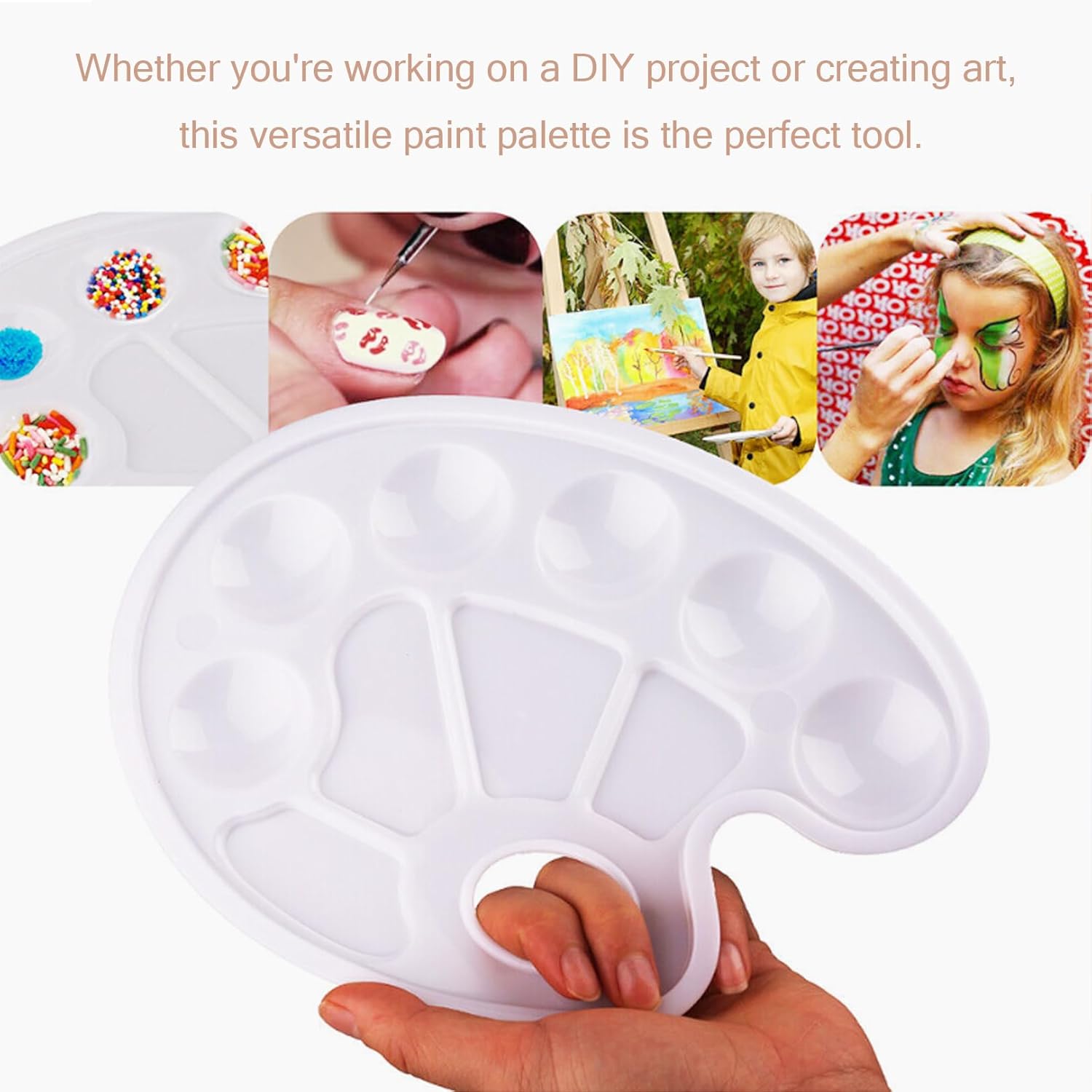 Oval Plastic Paint Palette – 10-Well Mixing Tray with Thumb Hole (22.5 x 17 cm)