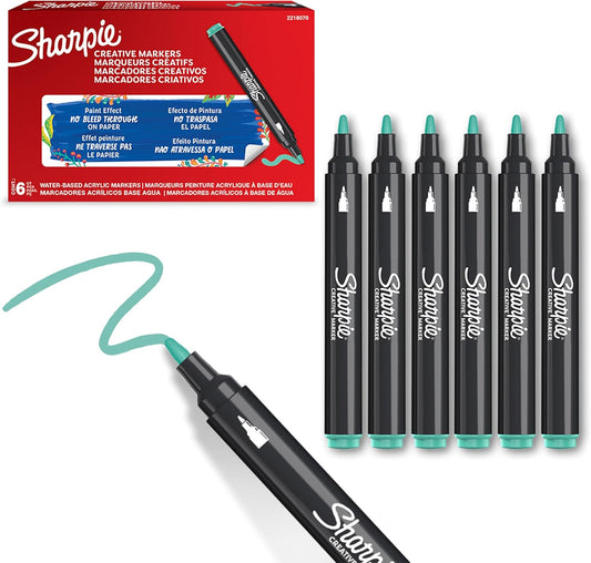 Sharpie Creative Marker Acrylic Paint Pens | Bullet Tip Water-Based Paint Markers | Lake Green | No-Bleed Ink Writes on Most Surfaces | School & Revision Supplies | 6 Count