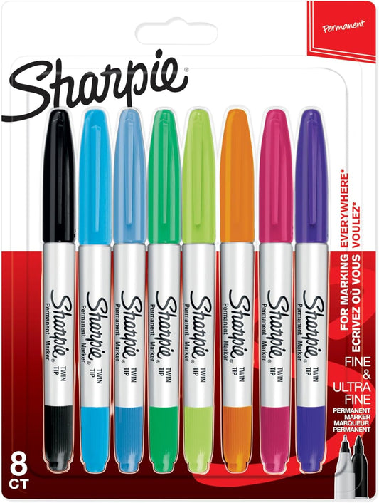Sharpie Twin Tip Permanent Markers | Fine & Ultra-Fine Points | Assorted Colours | 8 Marker Pens