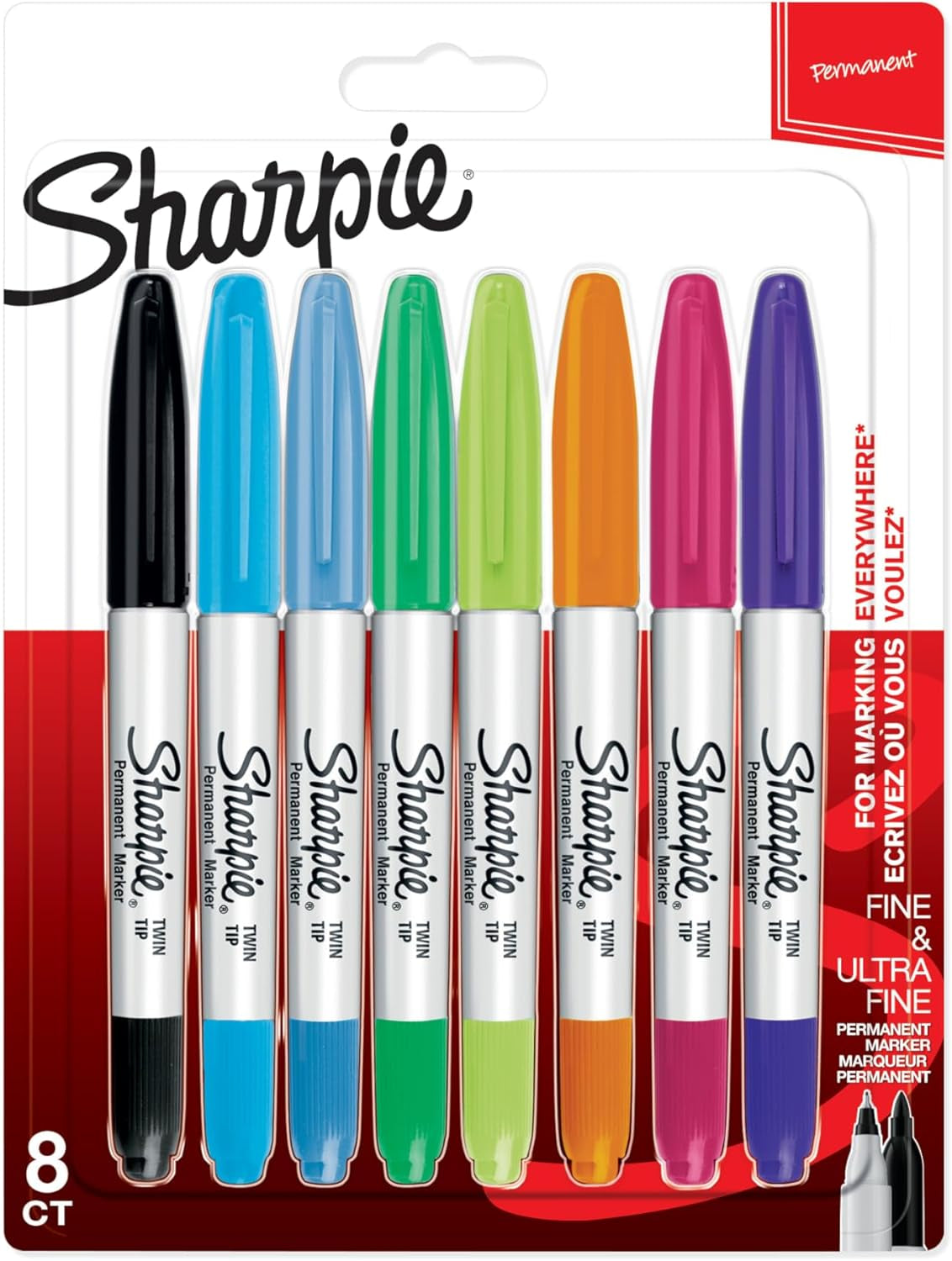 Sharpie Permanent Markers | Ultra Fine Point for Precise Marks | Assorted Colours | 12 Marker Pens
