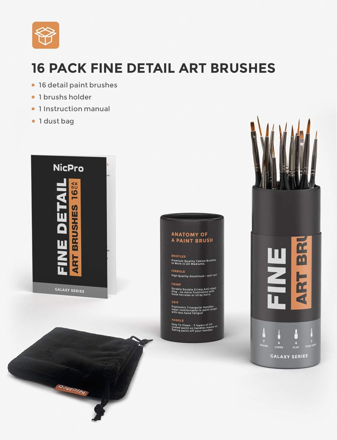 Nicpro 16PCS Miniature Paint Brushes, Model Paint Paint Brushes Micro Detail Paint Brush Set Fine Detailing for Watercolour Oil Acrylic, Paint by Number, Figurine - with Container