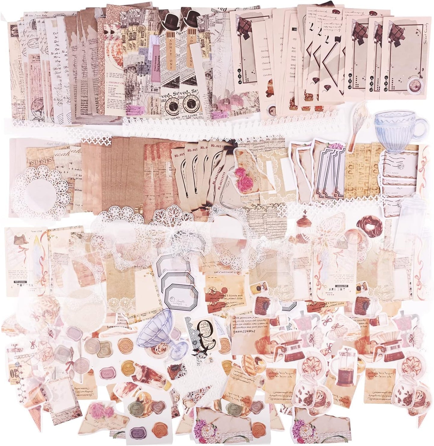 Vintage Scrapbook Sticker & Paper Set – 260-Piece