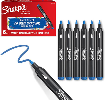 Sharpie Creative Marker Acrylic Paint Pens | Bullet Tip Water-Based Paint Markers | Lake Green | No-Bleed Ink Writes on Most Surfaces | School & Revision Supplies | 6 Count