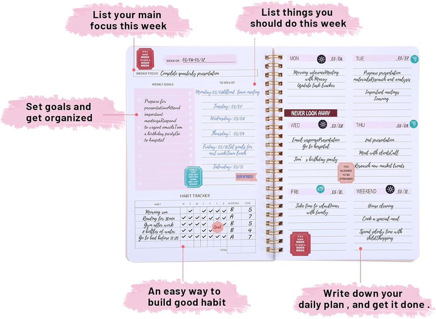 A5 Undated Weekly Planner – Spiral-Bound, Portable & Perfect for Productivity