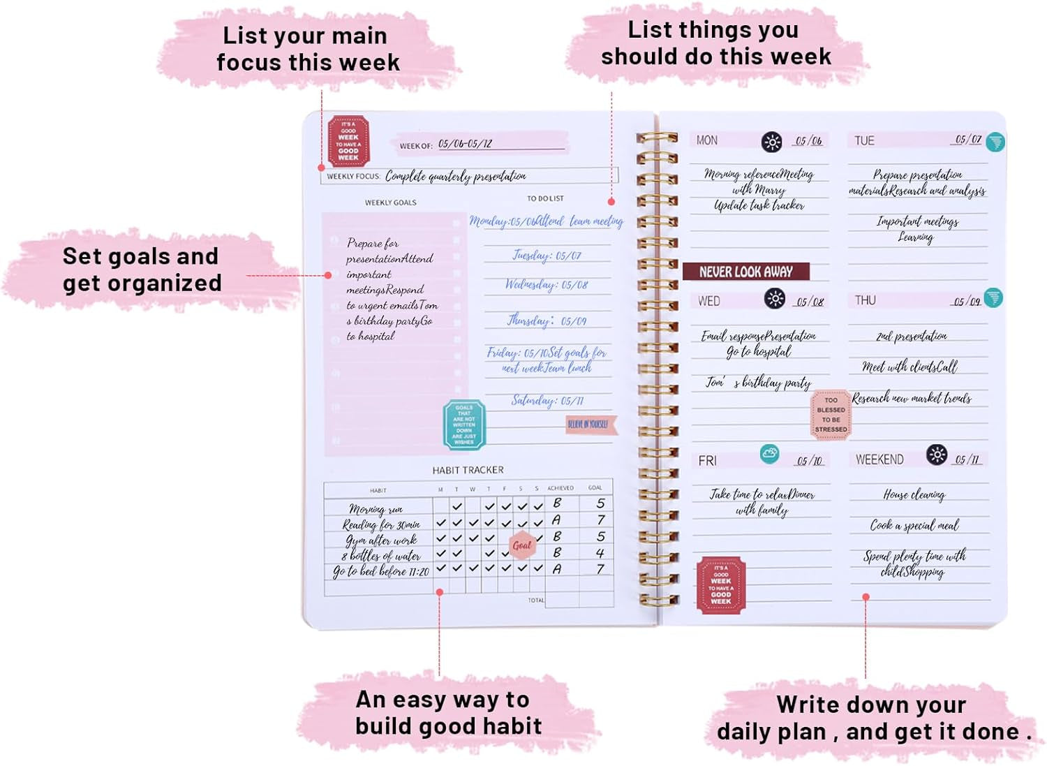 A5 Undated Weekly Planner – Spiral-Bound, Portable & Perfect for Productivity