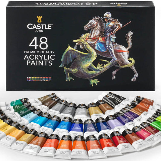 Castle Art Supplies 48 X 22Ml Acrylic Paint Set | All-Inclusive Set for Beginners, Adult Artists | Premium Quality Intense Colours | Smooth to Use on Range of Surfaces | in Impressive Presentation Box