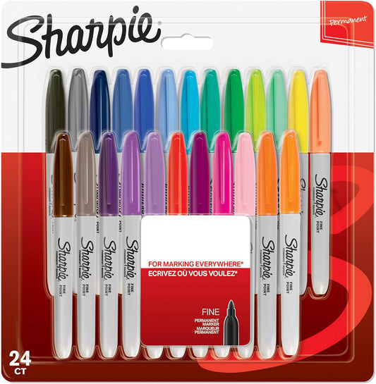 Sharpie Permanent Markers | Fine Point | Assorted Colours | 24 Count
