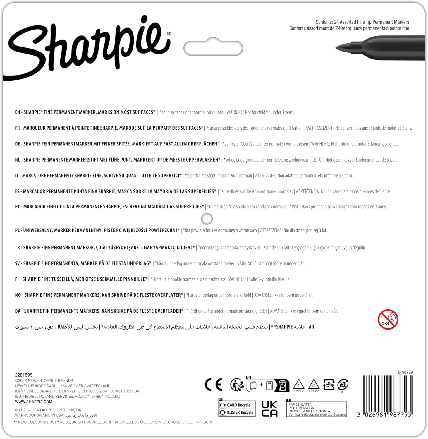 Sharpie Glam Pop Permanent Markers | Fine Point for Bold Details | Assorted Vibrant Colours | 24 Marker Pens