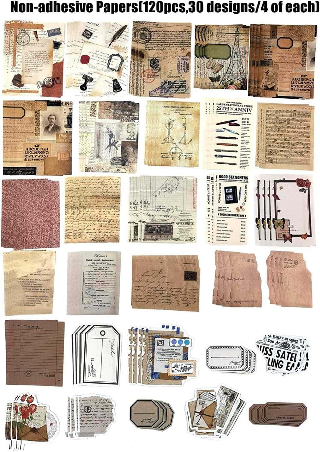 Vintage Scrapbook Sticker & Paper Set – 260-Piece