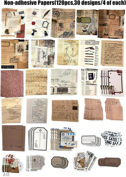 Vintage Scrapbook Sticker & Paper Set – 260-Piece