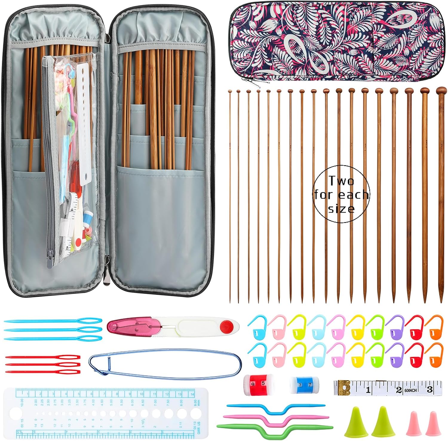 All-in-One Bamboo Knitting & Crochet Kit – 36-Piece Needle Set with Tools & Storage Case
