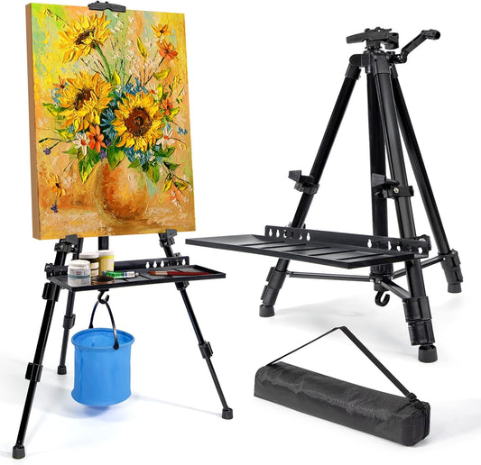 Art Easel Stand for Painting, Adjustable 51-155 Cm, Folding Tripod Display Easel, Artist Stand Easel with Bag/Keg, Tabletop and Floor Painting Display Drawing Art Sketch (Black)