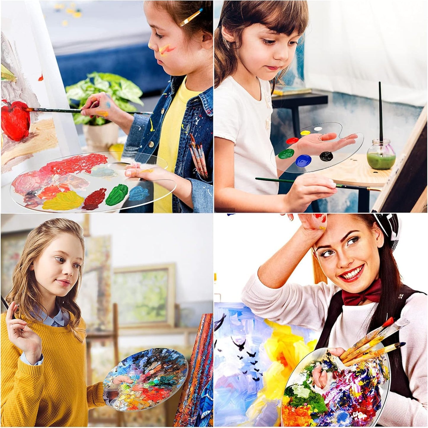 4-Piece Transparent Paint Palette Set – Acrylic, Plastic & Glass (Oval & Rectangular)