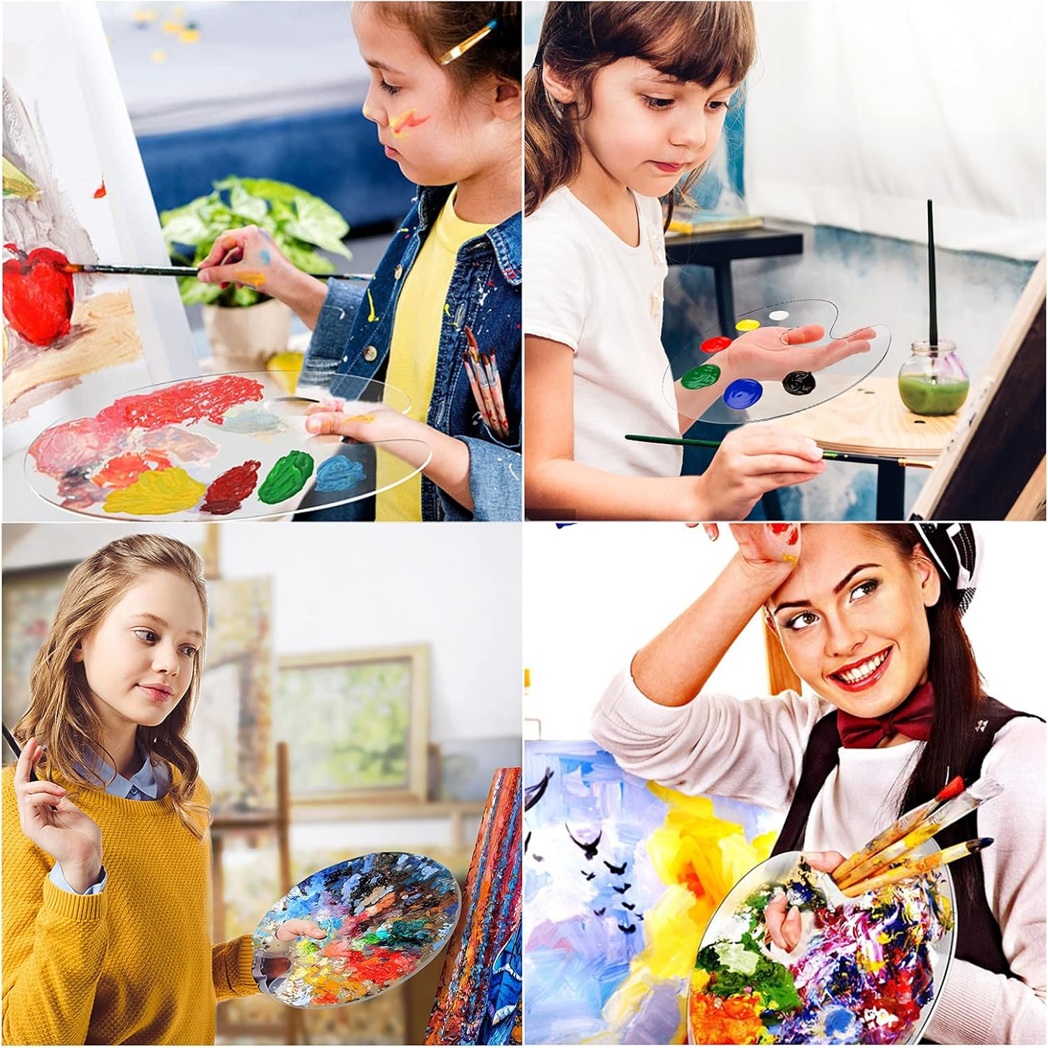 4-Piece Transparent Paint Palette Set – Acrylic, Plastic & Glass (Oval & Rectangular)