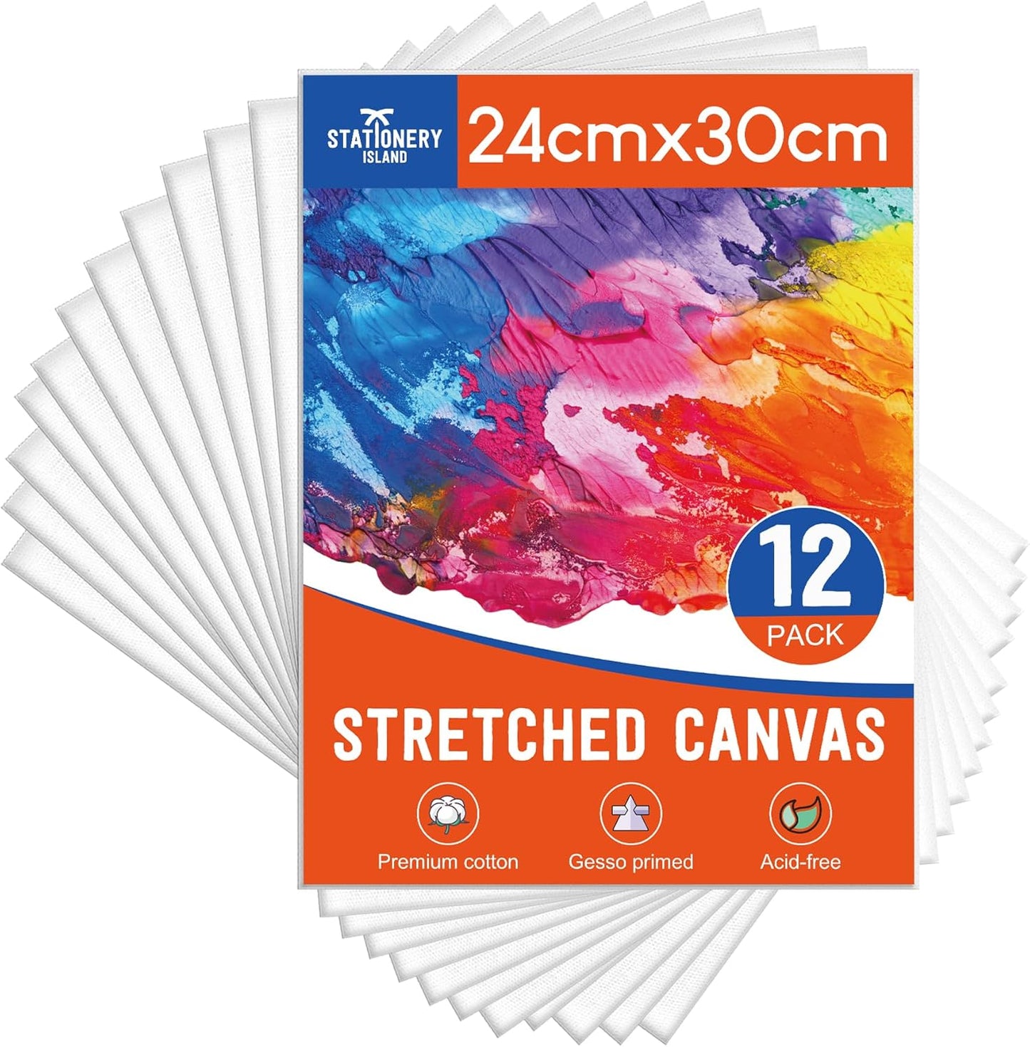Stretched Canvas for Painting – 100% Cotton, Triple-Primed (Multiple Sizes & Packs)