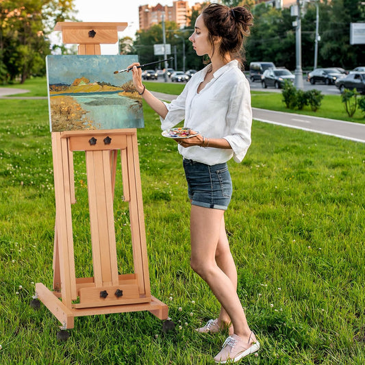 Tonchean H-Frame Easel Adjustable Easel Stand for Painting Collapsible Art Easel Stand Display Hold 1 or 2 Canvas up to 190 Cm with Wheels for Adult Studio Home Outdoor Painting