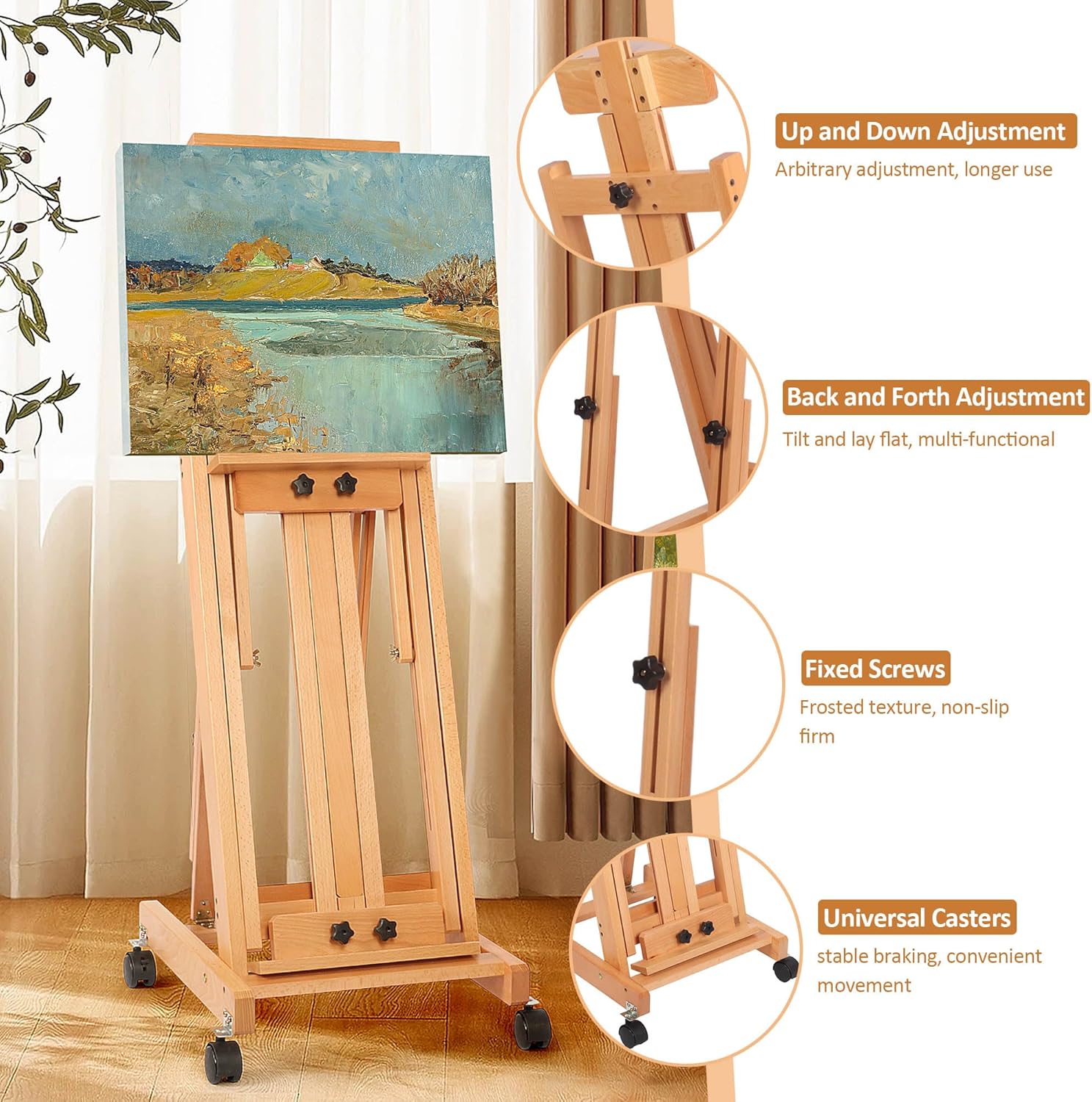 Tonchean H-Frame Easel Adjustable Easel Stand for Painting Collapsible Art Easel Stand Display Hold 1 or 2 Canvas up to 190 Cm with Wheels for Adult Studio Home Outdoor Painting