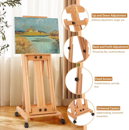 Tonchean H-Frame Easel Adjustable Easel Stand for Painting Collapsible Art Easel Stand Display Hold 1 or 2 Canvas up to 190 Cm with Wheels for Adult Studio Home Outdoor Painting
