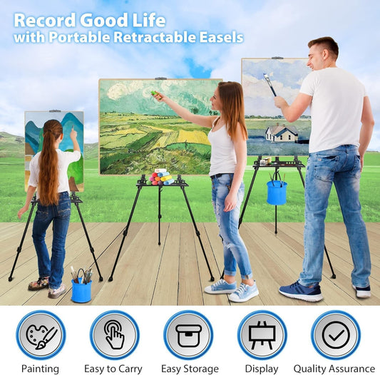 Art Easel Stand for Painting, Adjustable 51-155 Cm, Folding Tripod Display Easel, Artist Stand Easel with Bag/Keg, Tabletop and Floor Painting Display Drawing Art Sketch (Black)