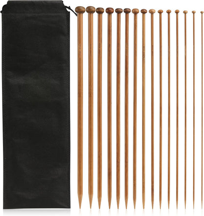 Bamboo Knitting Needles – 15 Pairs (2–10mm), 35cm Single-Pointed Set