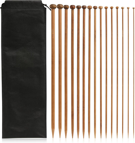 Bamboo Knitting Needles – 15 Pairs (2–10mm), 35cm Single-Pointed Set